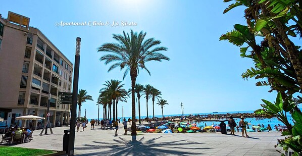 Chaises longues, serviettes de plage