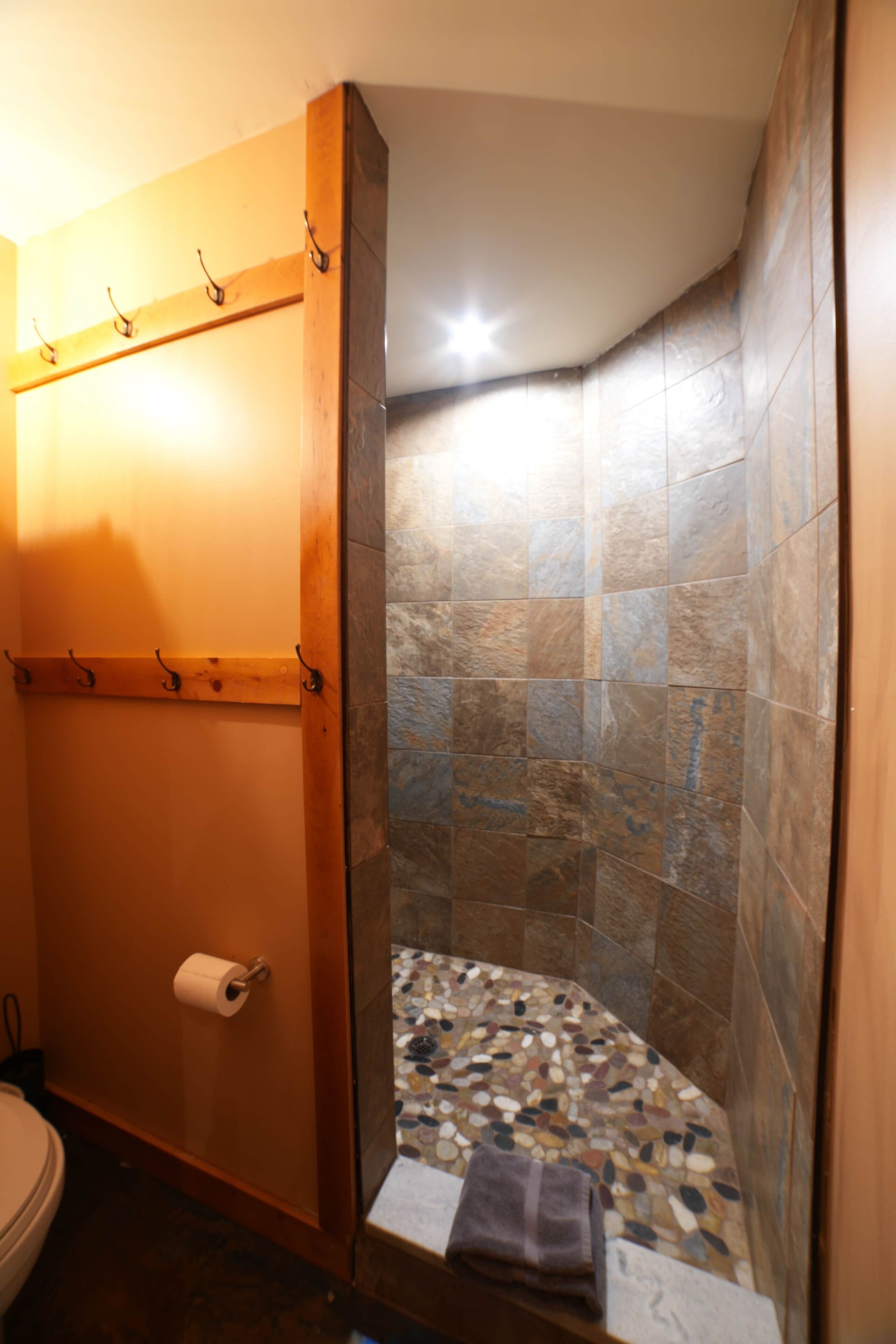 Dusche, Haartrockner, Handtücher, Shampoo