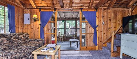 テレビ、暖炉、DVD プレーヤー、卓球台