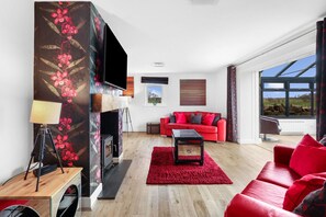 TV connectée, cheminée, jeux vidéo, table de tennis de table