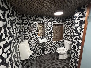 Douche, baignoire à jets, sèche-cheveux, serviettes fournies