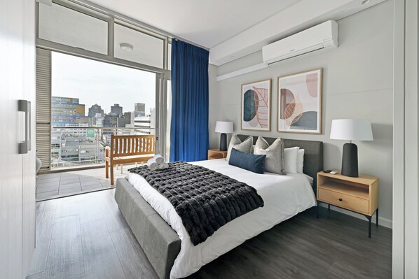 1 bedroom, desk, iron/ironing board, bed sheets