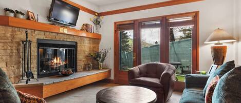 TV, fireplace