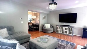 Smart TV, fireplace, computer monitors