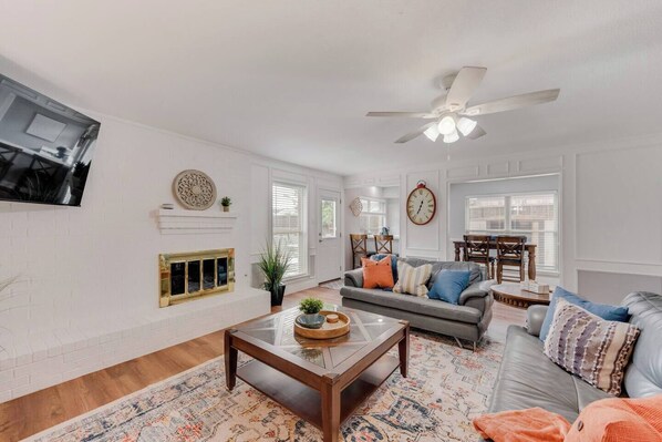 TV, fireplace, offices