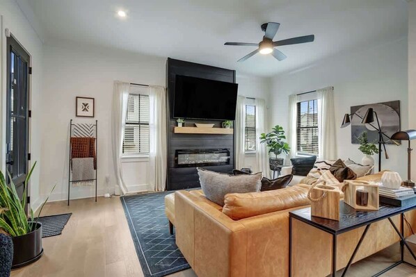TV, fireplace, video games, offices