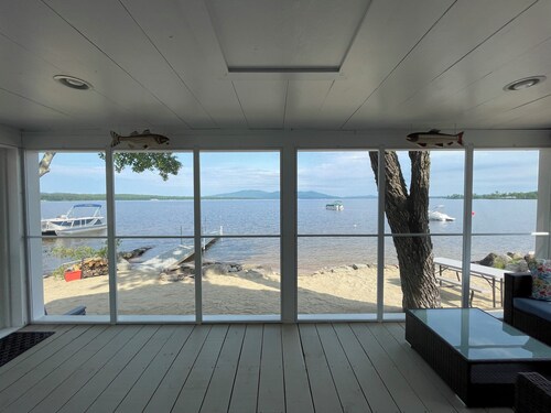 Cozy lakefront home on Ossipee Lake, w/beach, dock and amazing view. 