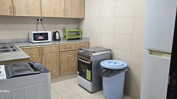 Full-sized fridge, microwave, oven, stovetop