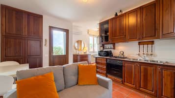 Căn hộ, sân hiên, quang cảnh hồ | Khu phòng khách | TV 35-inch có truyền hình kỹ thuật số