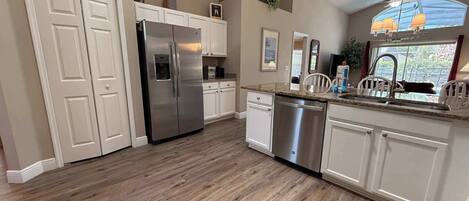 Fridge, microwave, oven, dishwasher