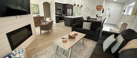 TV, fireplace, offices