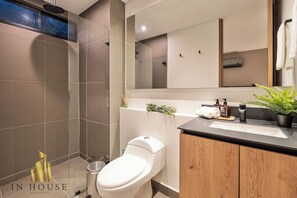 Hair dryer, towels, toilet paper