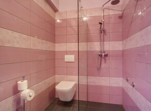 Regadera, toallas, jabón, shampoo 