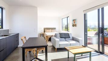 Smart TV, fireplace, stereo