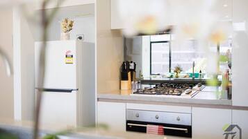 Fridge, microwave, stovetop, dishwasher