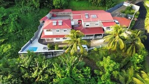 A large, multi-story house with a red roof, surrounded by lush greenery and palm trees. - CINNAMON APPLE (Rivière-Salée)