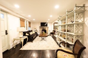 TV, fireplace, computer monitors, printers