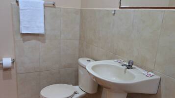Un bagno piccolo con il water, un lavandino e un pavimento in legno.