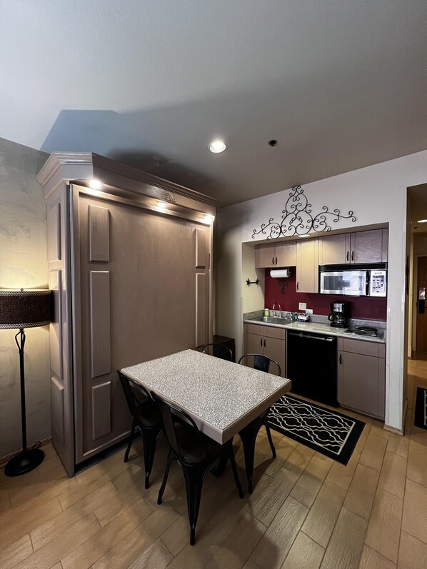 Microwave, stovetop, coffee/tea maker, toaster