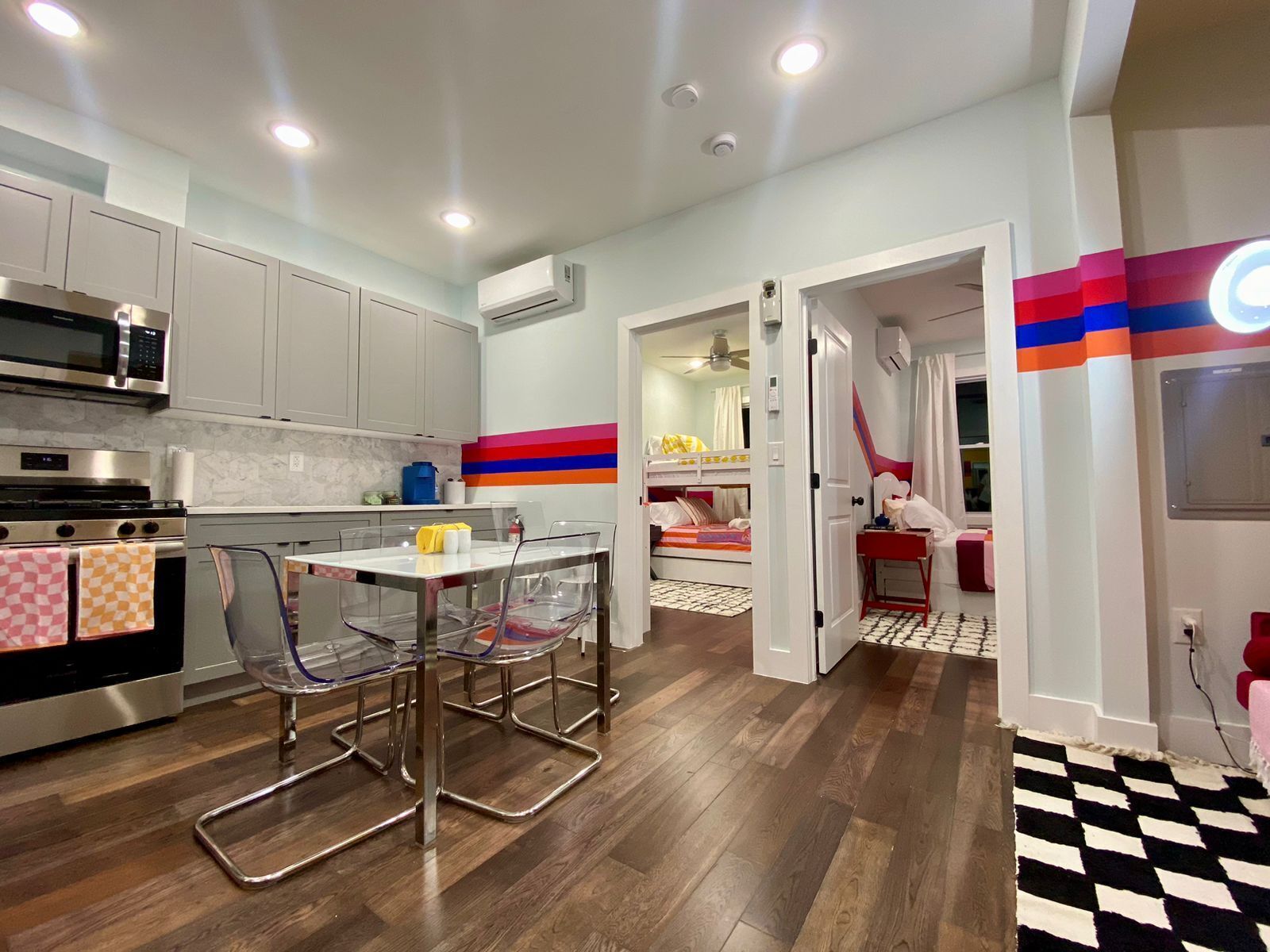 Fridge, microwave, oven, dishwasher