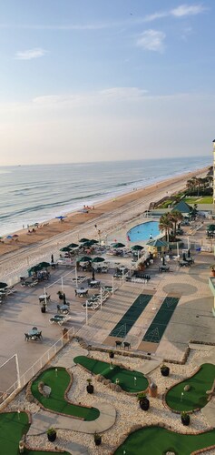 oceanfront studio , 2 pools 2 hot tubs. garage mini fridge and microwave.