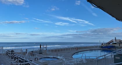oceanfront studio , 2 pools 2 hot tubs. garage mini fridge and microwave.