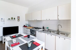Fridge, oven, stovetop, cookware/dishes/utensils