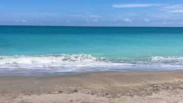 Accommodatie ligt op het strand, ligstoelen, strandlakens