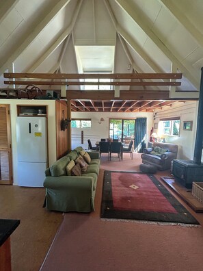Fernseher, Kamin, DVD-Player, Bücher