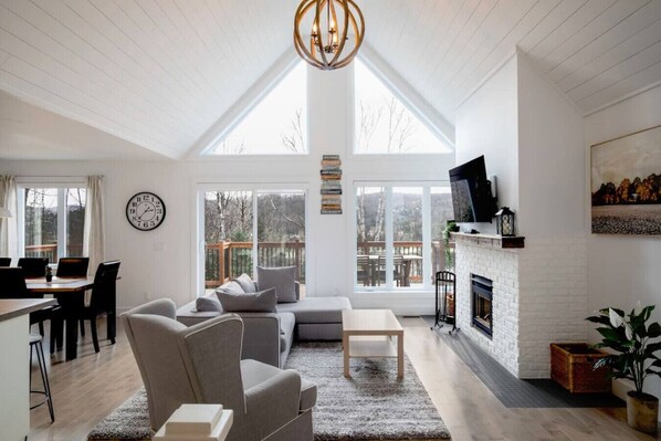 TV, fireplace, video games, stereo