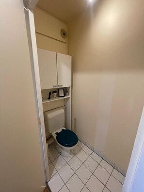 Secadora de cabello, toallas, jabón, papel de baño 