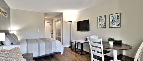 1 bedroom, desk, iron/ironing board, travel cot