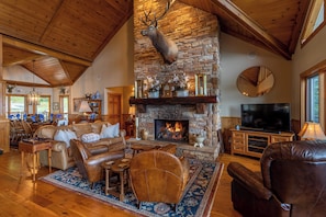 House, Multiple Beds, Hot Tub, Mountain View (The Boulders) | Living area | Fireplace - The Boulders (Boone)