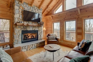 House, Multiple Beds, Patio, Mountain View (High Time Cabin) | Living area | Fireplace - High Time Cabin (Banner Elk)