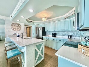Fridge, microwave, oven, stovetop - Luxury Beach Front Condo Steps to the Sand PW 206 (Panama City Beach)