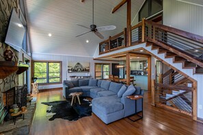 House, Multiple Beds, Patio, Mountain View (Rockcliff Retreat) | Living area | Fireplace - Rockcliff Retreat (Lenoir)
