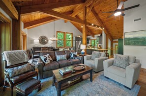 House, Multiple Beds, Hot Tub, Mountain View (Muir Lodge) | Living area | Fireplace - Muir Lodge (Blowing Rock)
