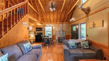 Cabin, Multiple Beds, Hot Tub, Mountain View (Blue Flower Cabin) | Living area | Fireplace