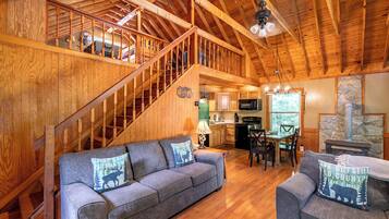 Cabin, Multiple Beds, Hot Tub, Mountain View (Blue Flower Cabin) | Living area | Fireplace