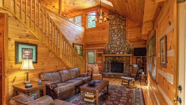 Cabin, Multiple Beds, Hot Tub, Mountain View (A Positive Outlook) | Living area | Fireplace - A Positive Outlook (Vilas)