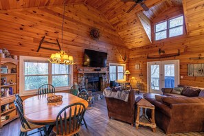 Cabin, Multiple Beds, Hot Tub, Mountain View (A Mountain Hideaway) | Living area | Fireplace - A Mountain Hideaway (Blowing Rock)