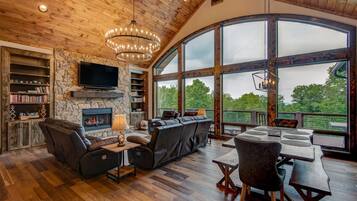 Cabin, Multiple Beds, Hot Tub, Mountain View (Firefly Springs at Eagles Nest) | Living area | Fireplace