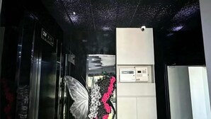 A hotel lobby with a reception desk, a wall-mounted control panel, and a decorative butterfly. - Chongqing Jiayumei Hotel (Chongqing)