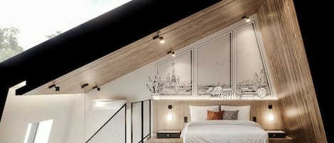 Habitación (The Luxeur Loft) | Escritorio y ropa de cama