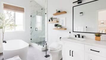 Een douche, een haardroger, een bidet, zeep