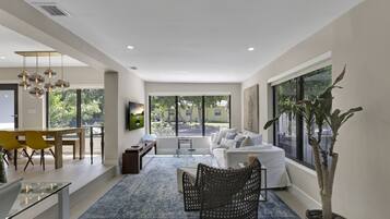 Family House, 3 Bedrooms, Private Pool | Living area | 42-inch Smart TV with cable channels, streaming services