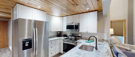 Fridge, microwave, oven, dishwasher