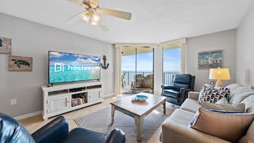 Standard Condo, 2 Bedrooms, 2 Bathrooms, Beach View | Living room | 65-inch flat-screen TV with cable channels