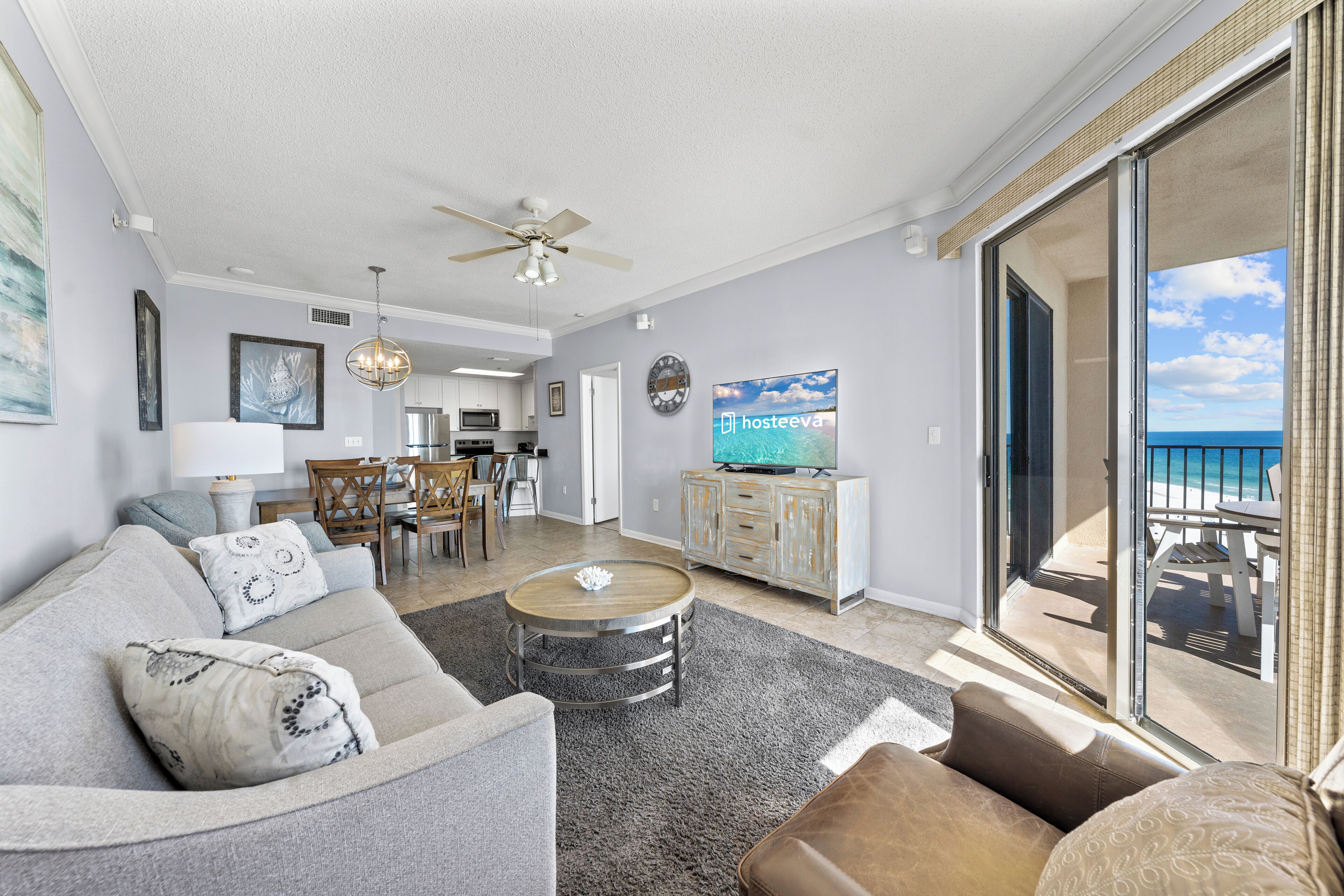 Comfort Apartment, 2 Bedrooms, Balcony, Beach View | Living room | 65-inch flat-screen TV with cable channels