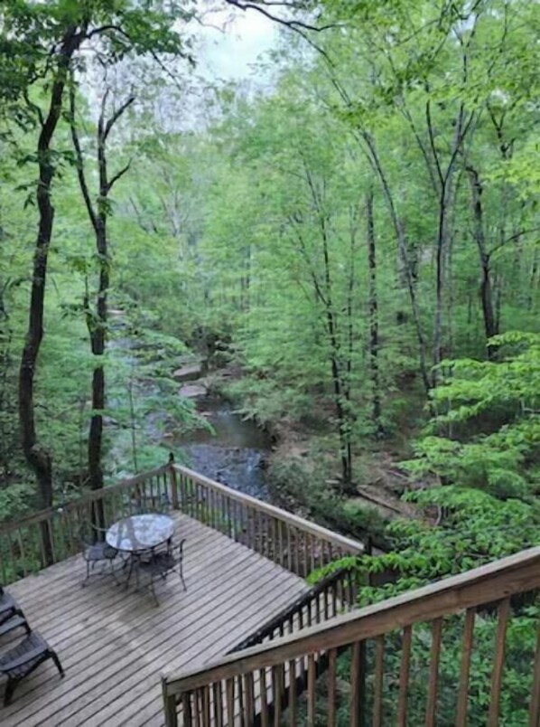 Outdoor dining - Charming Spacious Chalet Creek Side Corporate Renting in Marietta (Marietta)